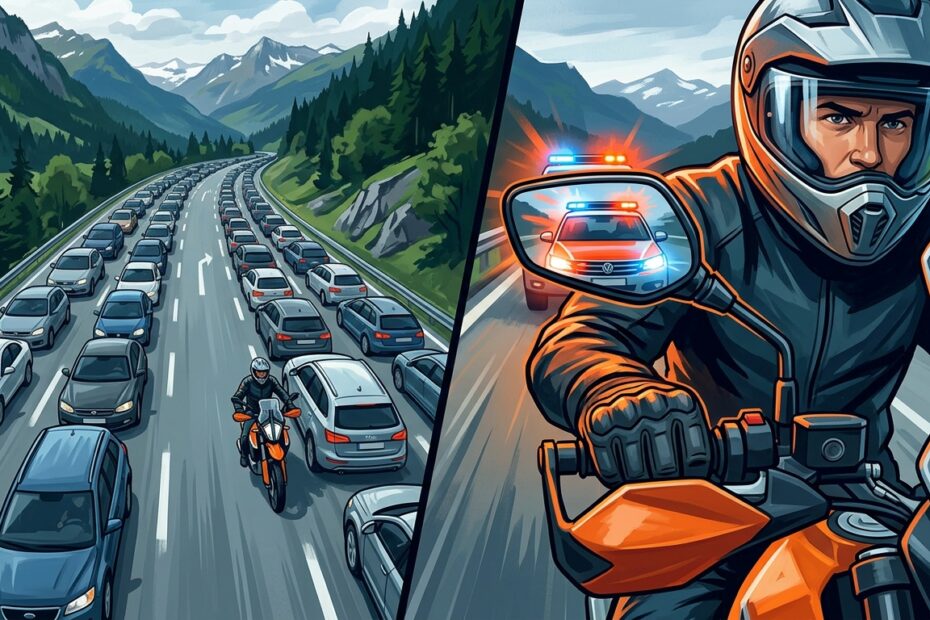 Motorradfahrer in der Rettungsgasse