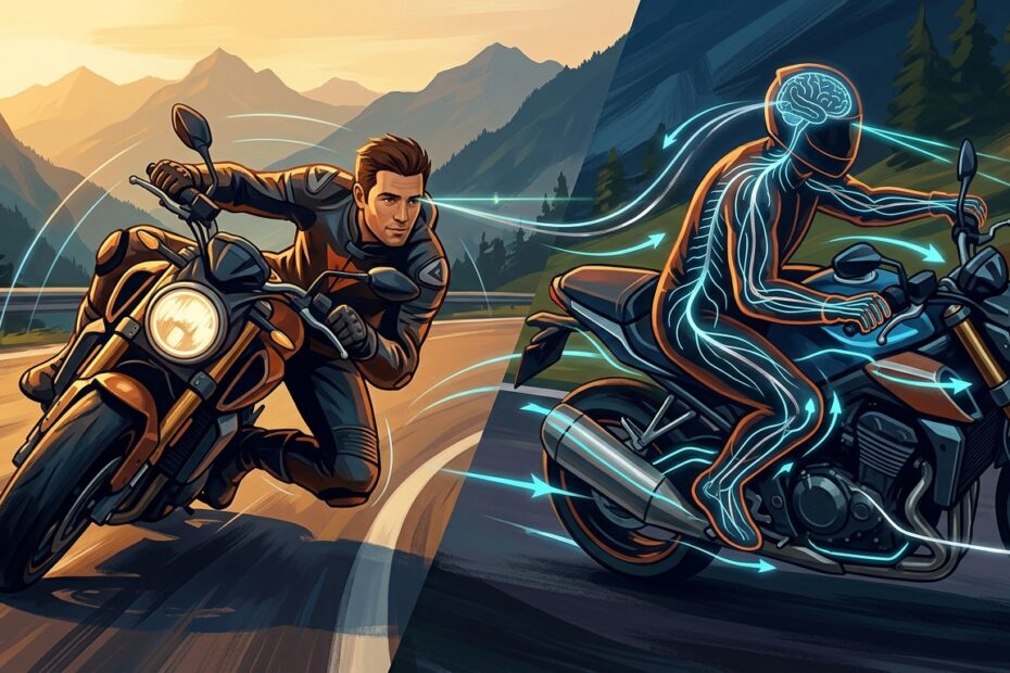 Fahrer und Motorrad als verschmolzene Einheit