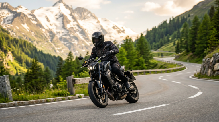 Entspannte Kurvenfahrt mit Motorrad