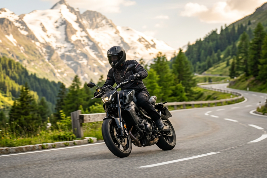 Entspannte Kurvenfahrt mit Motorrad